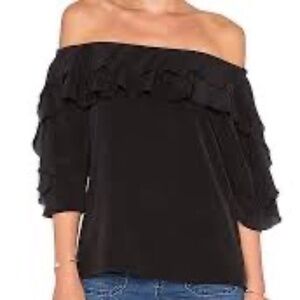 Revolve L'AGENCE Black Monroe Off Shoulder Silk Blend Blouse size Medium